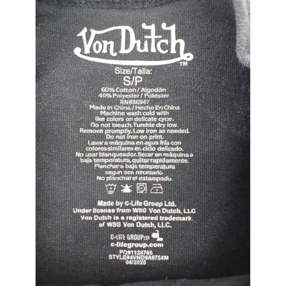 Von Dutch Mens Small Black Graphic Short Sleeve Tee Shirt